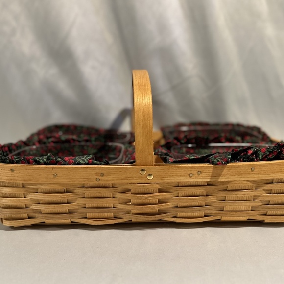 Vintage Peterboro Divided Basket with Inserts and Cherry Print Liners